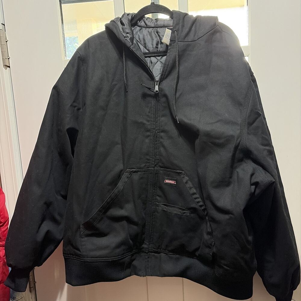 Dickies Mens 2XL Hooded Duck Canvas Jacket Black P216806 Quilted Lined Full Zip
